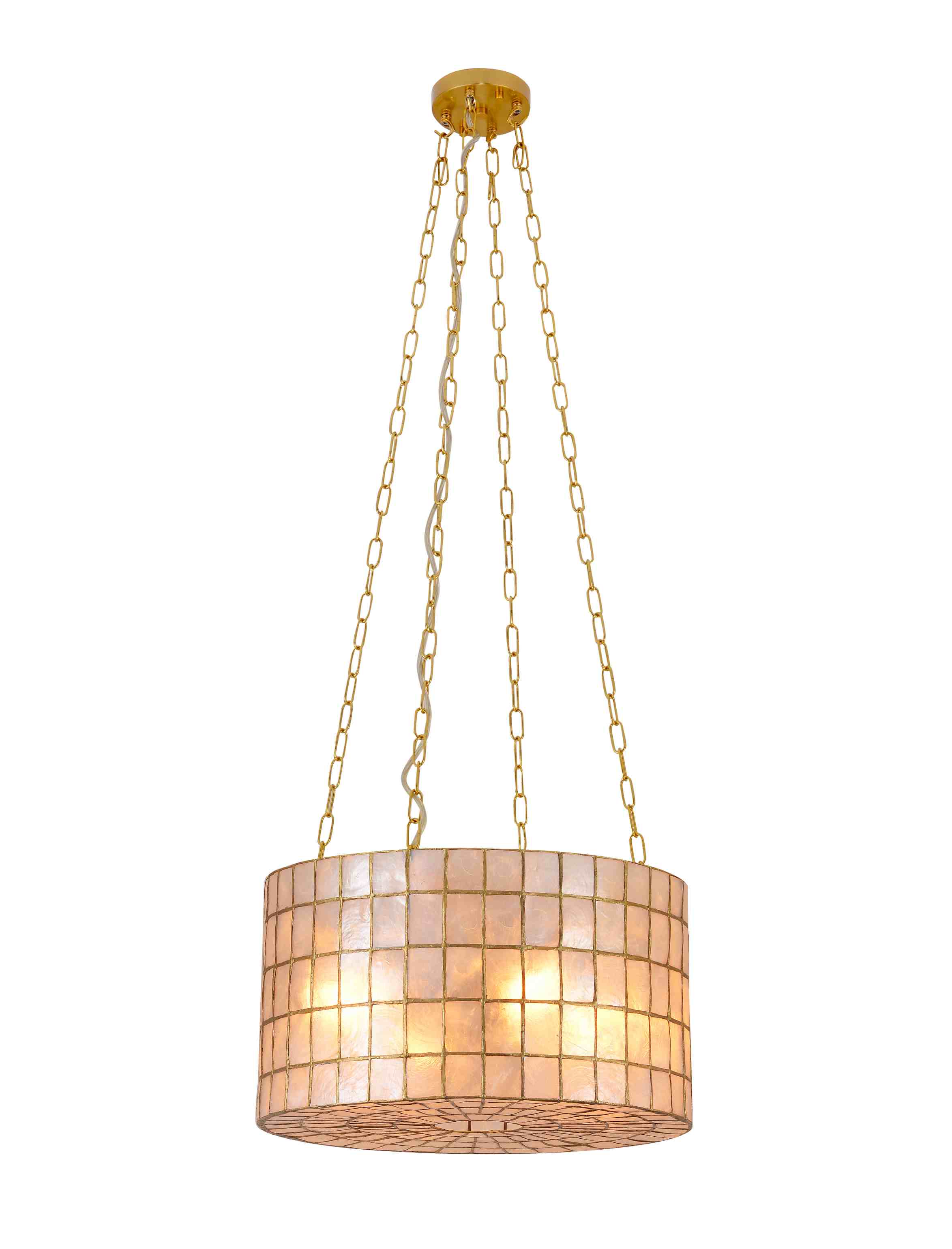 ရွှေကြိုးများဖြင့် Capiz Shell Drum Chandelier