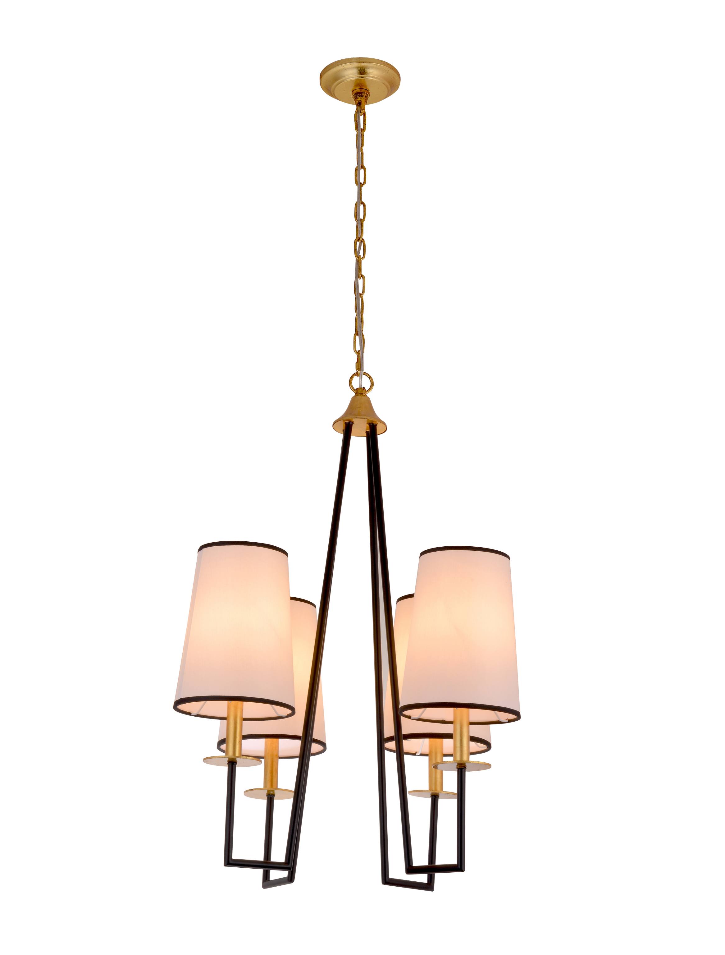 ဂျီဩမေတြီ အနက်ရောင် ရွှေရောင် 4-Light Fabric Shade Chandelier