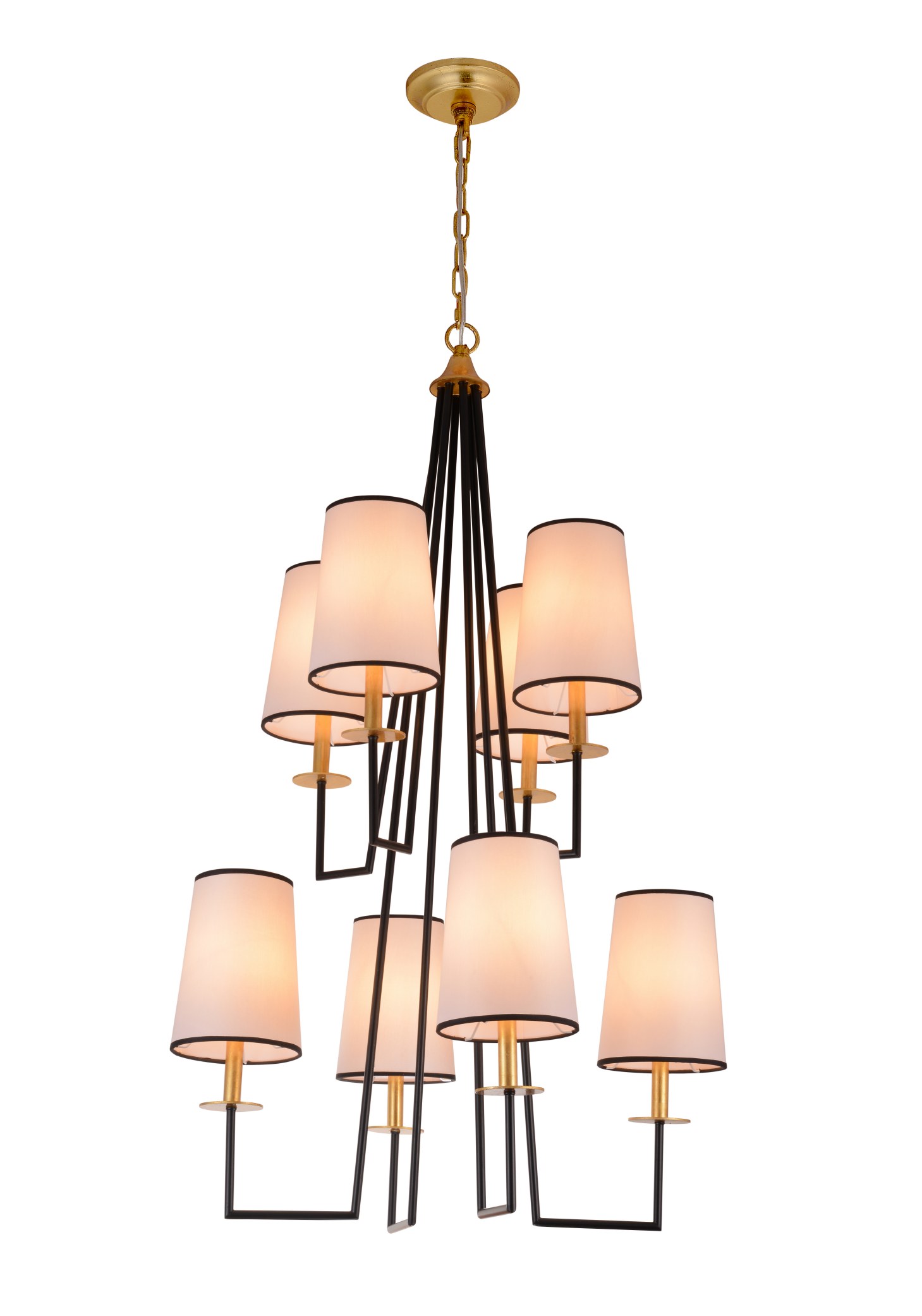 Tiered Geometric 8-Light Black Gold Fabric Chandelier